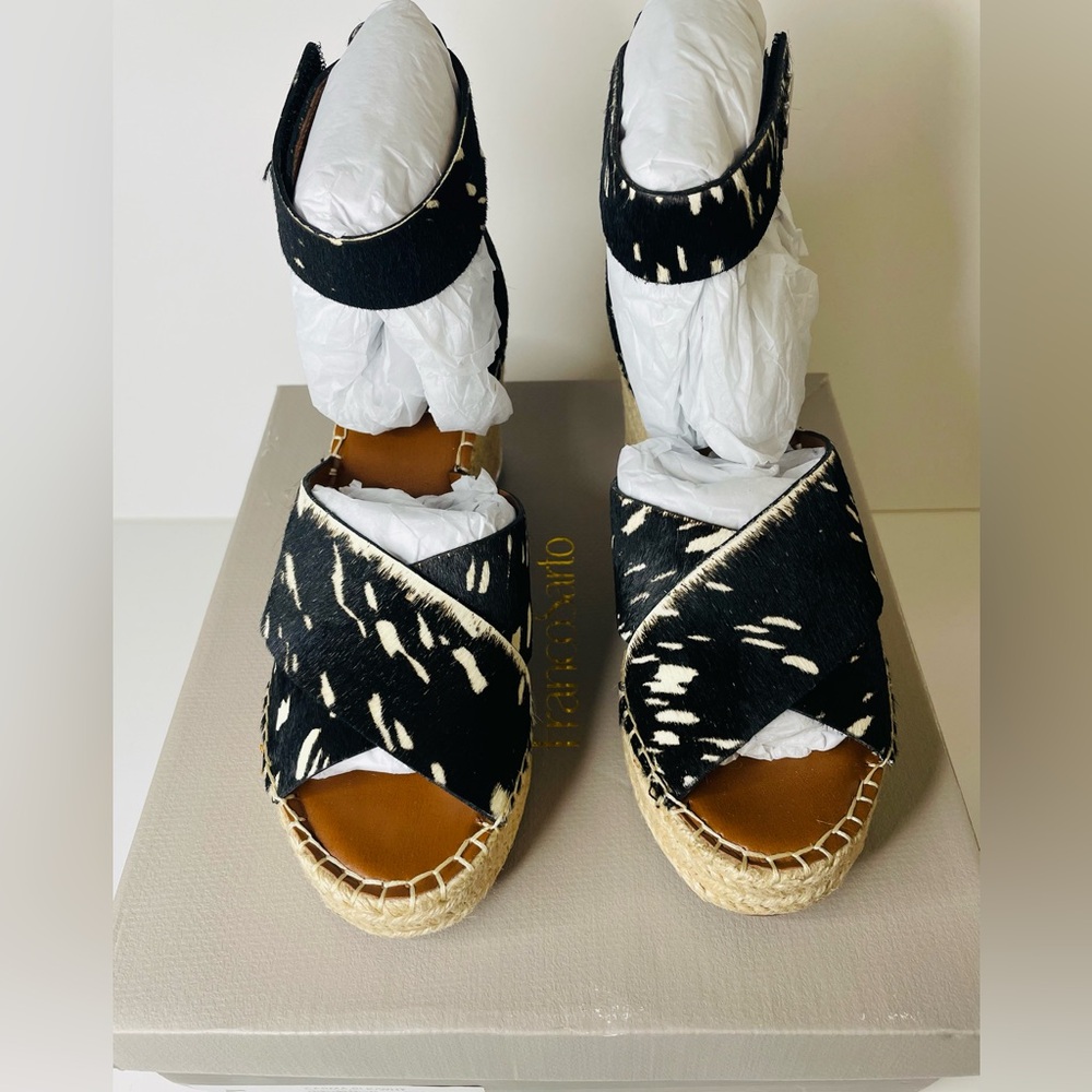 FRANCO SARTO Carma Black and White Espadrille Sandals SIZE 6 M